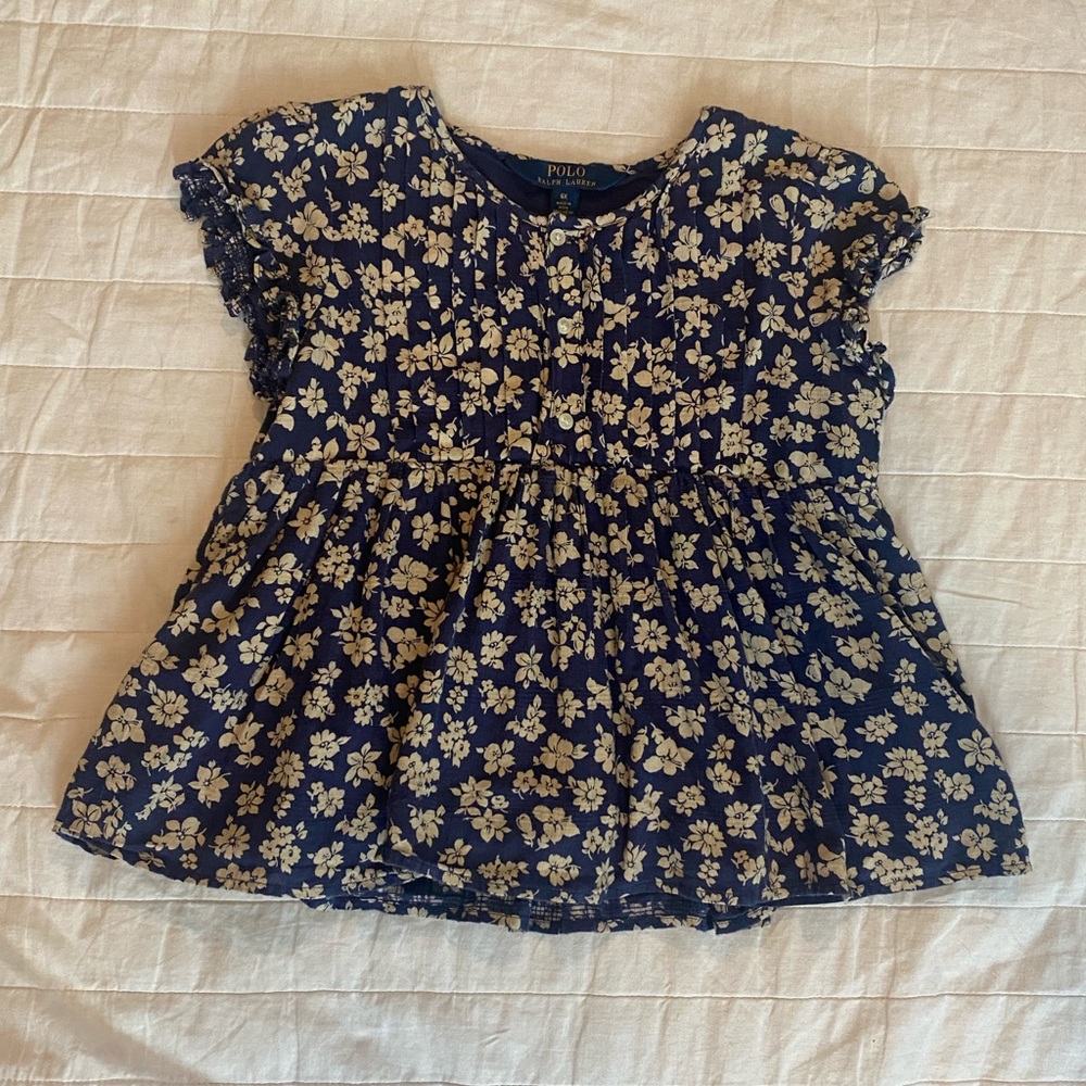 Polo by Ralph Lauren Blue Cream Blouse with Floral Design Kids 6x